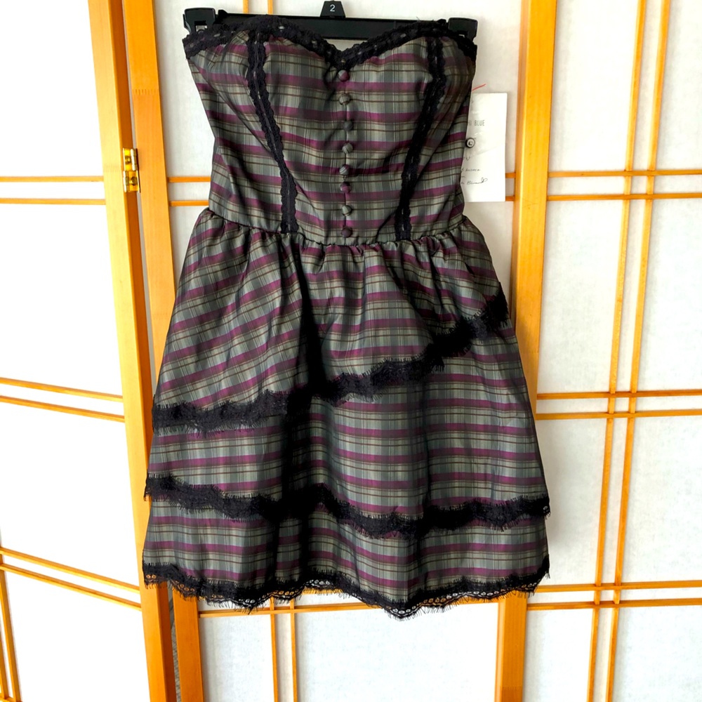 Strapless Mini Dress with Black Lace Trim